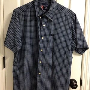 Chaps Navy Plaid Short Sleeve Shirt